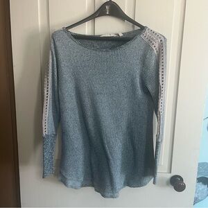 Soft Surroundings Gray Sweater with Lace Accents